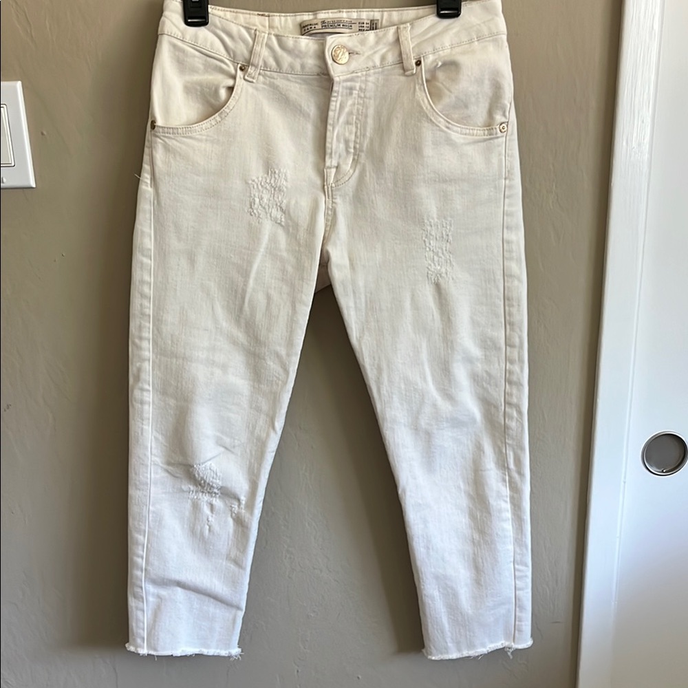 Zara Trafaluc Cropped Denim Jeans Size US 02 - Picture 1 of 6